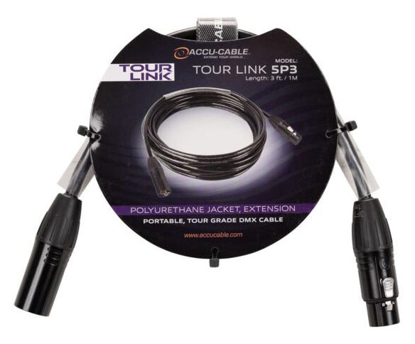 Accu-Cable TOUR LINK 5P3 3 Foot 5-Pin Male To Female DMX Lighting Cable ADJ