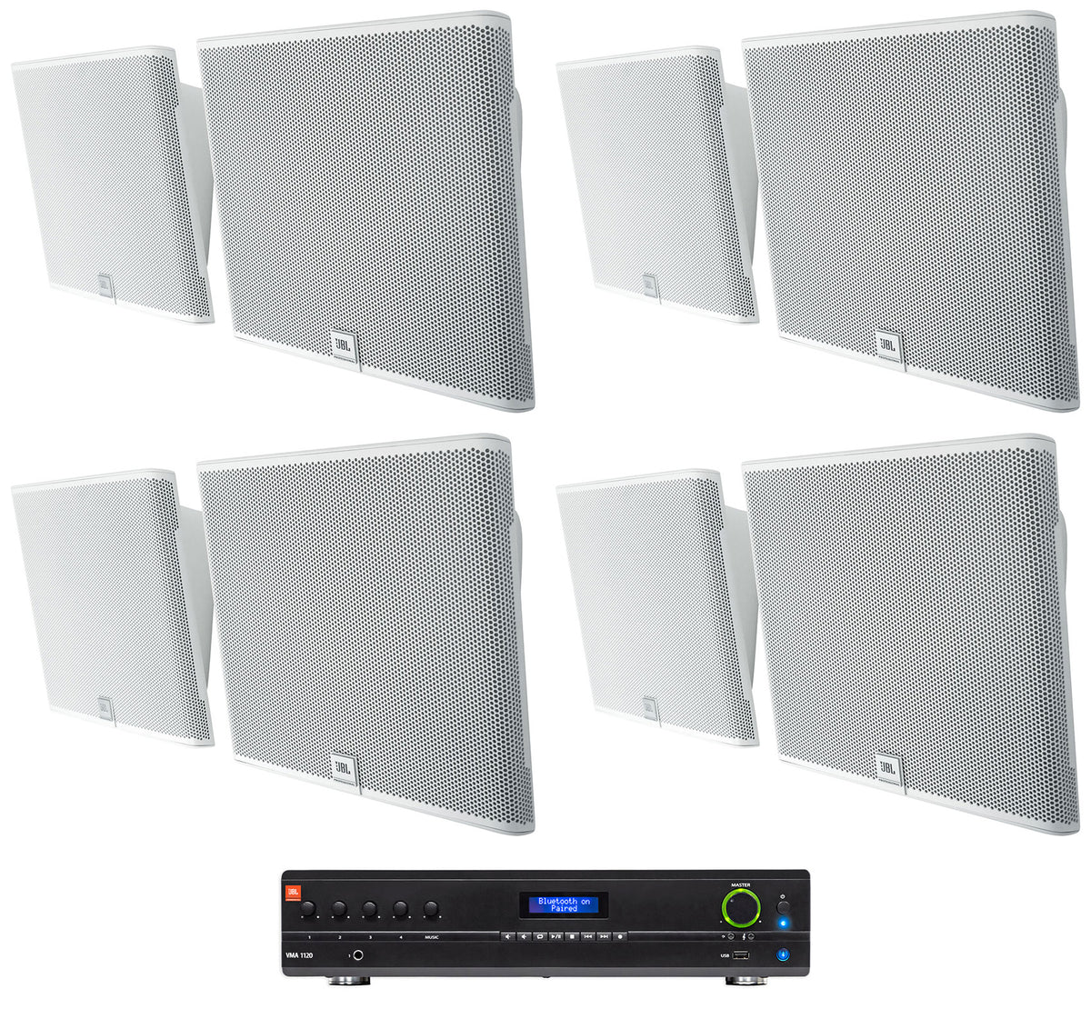 VMA1120 Amplifier + (8) SLP12/T-WH On-Wall Speakers Bundle