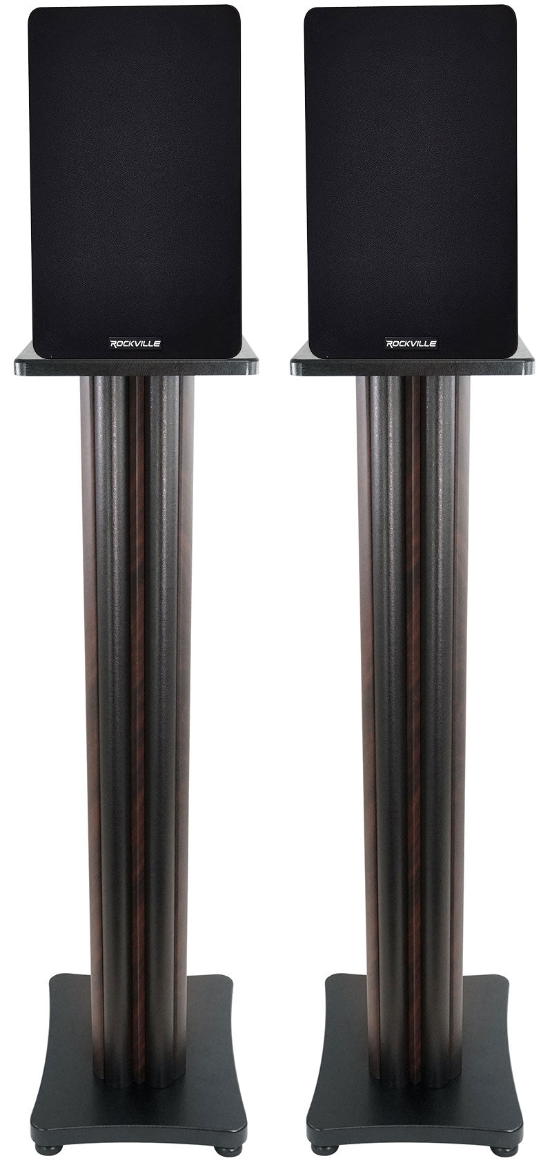 RockShelf 68D 400w Dark Wood 6.5" Bookshelf Speakers+36" Stands