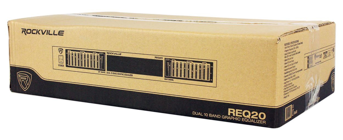 Rockville REQ20 19 Rack Mount Pro Dual 10 Band Graphic Equalizer EQ w/VU Meters