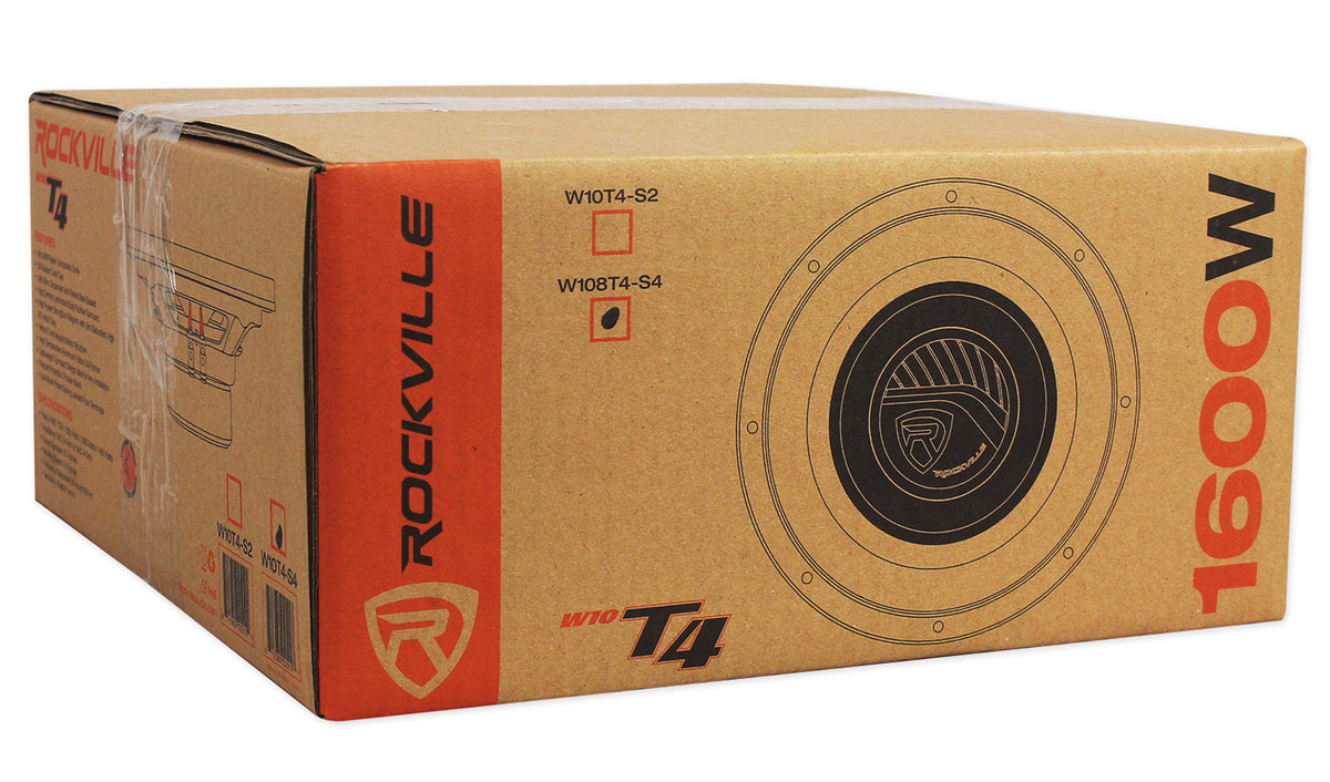 Rockville W10T4-S4 10" Shallow Mount 1200W Car Subwoofer, CEA Compliant, 4-Ohm