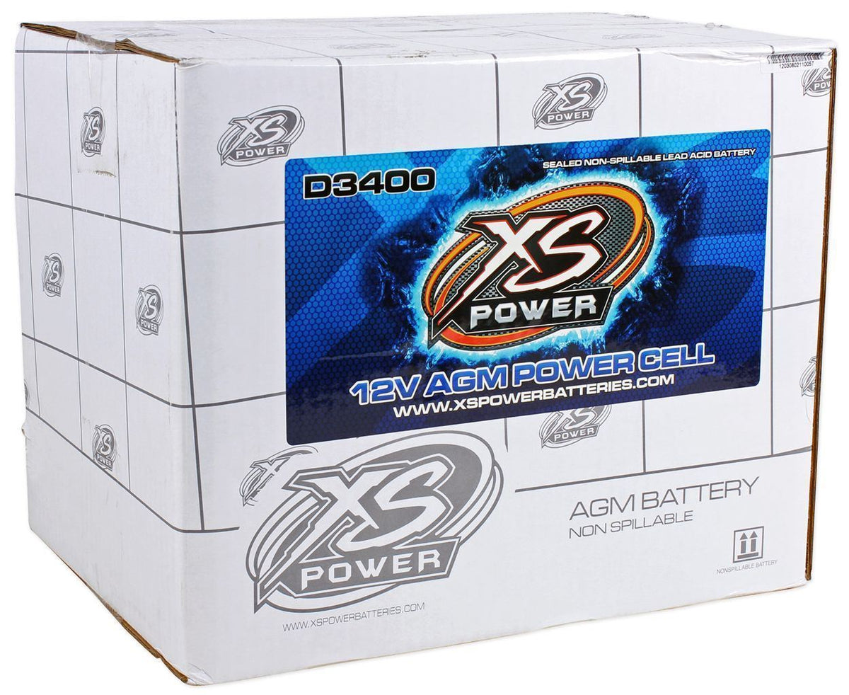 XS Power D3400 3300 Amp AGM Power Cell Car Audio Battery + Terminal Hardware
