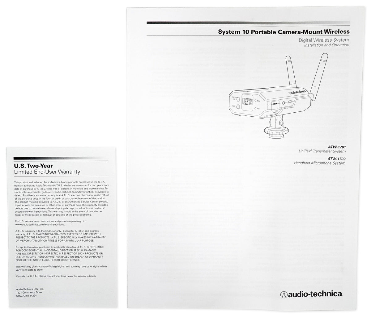 Audio Technica ATW-1701 System 10 Camera Mount Digital Wireless Microphone Mic