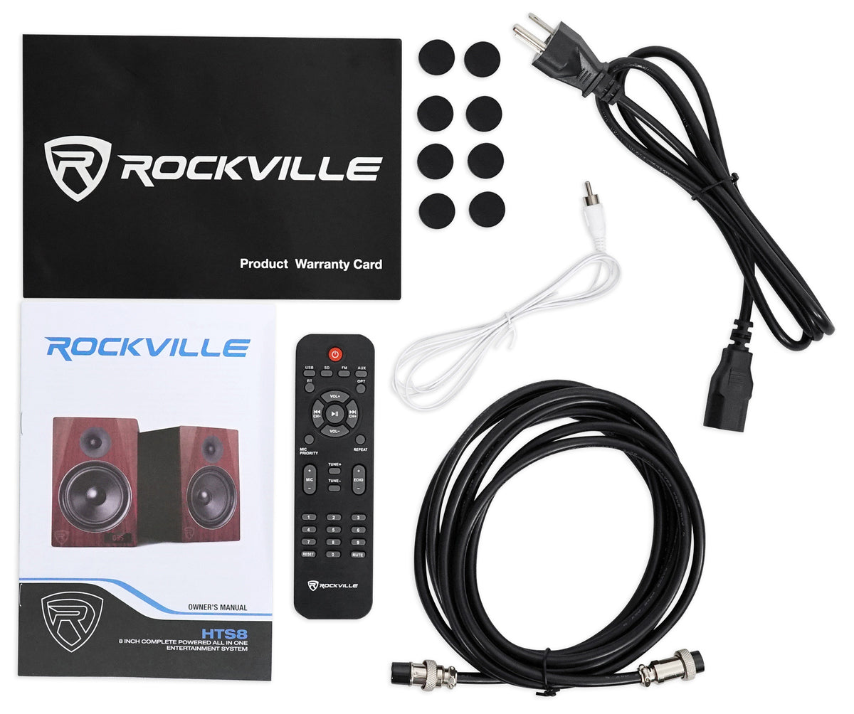 Rockville HTS8B Pair 8" 1000W Powered Home Theater Speakers Bluetooth/FM/USB/SD