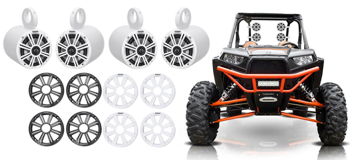 (4) 45KM654 6.5" 390W White Tower Speakers for Polaris RZR/ATV/UTV