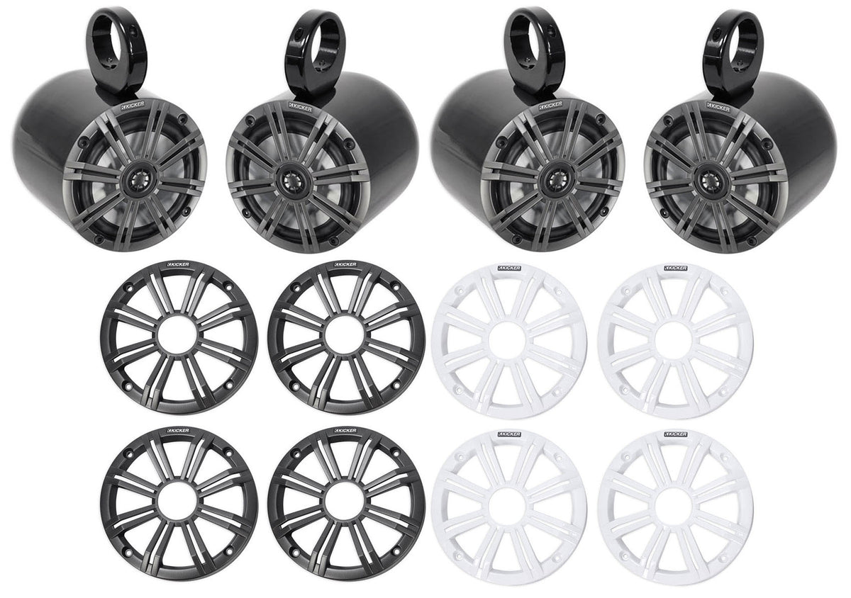 (4) 45KM654 6.5" 390W Black Marine Wakeboard Tower Boat Speakers
