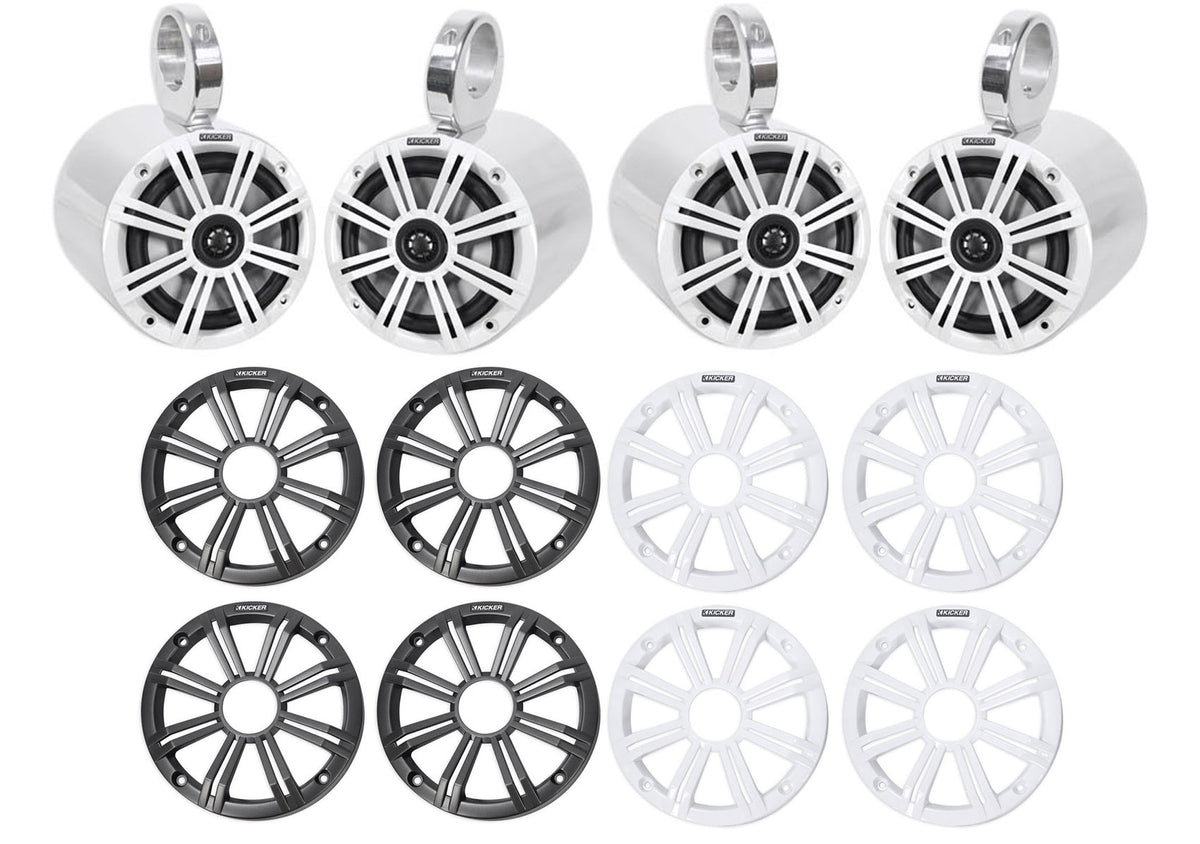 (4) 45KM654 6.5" 390W Polished Silver Marine Wakeboard Tower Boat Speakers