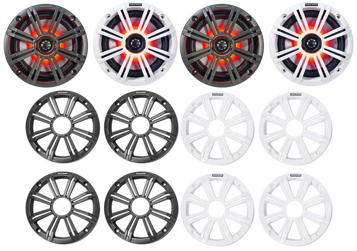 (4) 45KM654L 6.5" 390W Marine LED Speakers with Charcoal & White Grilles