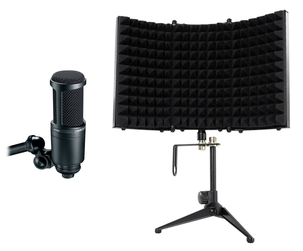Audio Technica AT2020 Studio Recording Microphone Condenser Mic+Isolation Shield