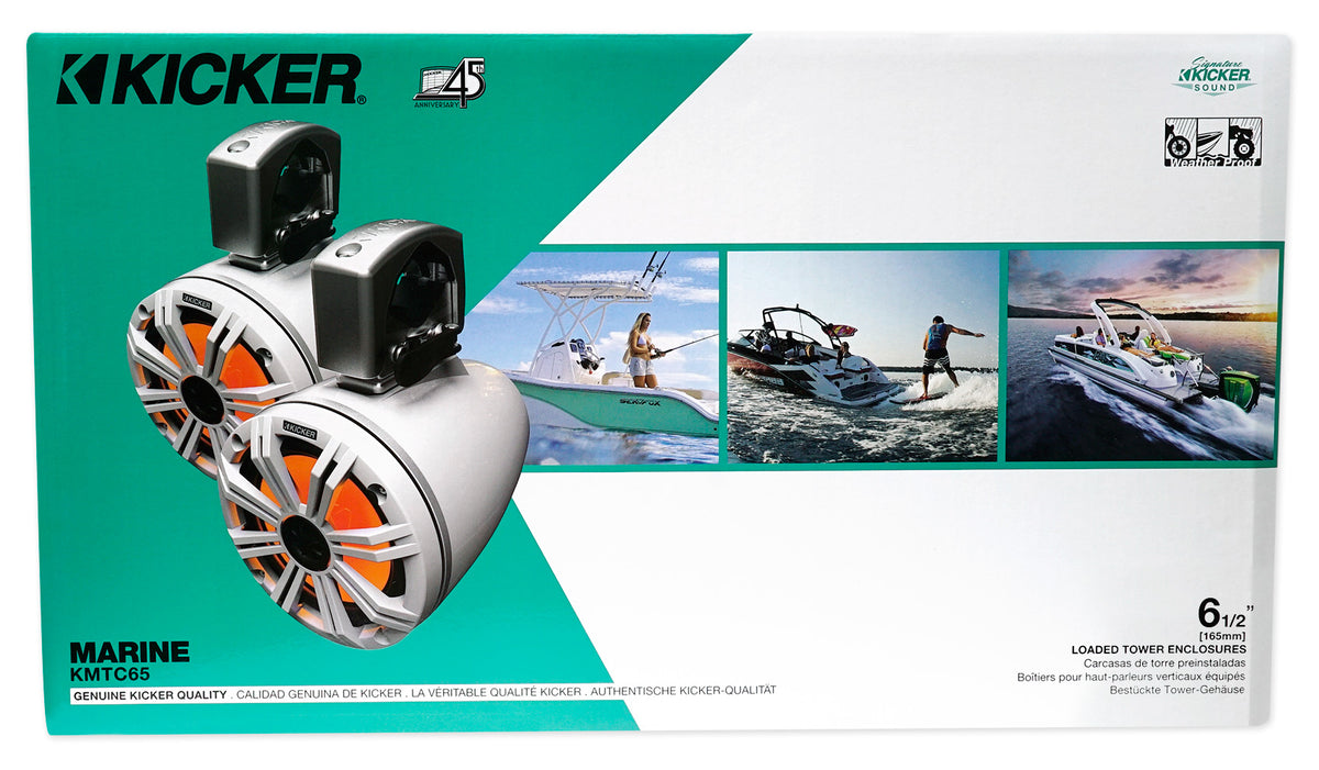 Pair KICKER 45KMTC65W 6.5" 390w Marine Wakeboard Tower Speakers w/LED's KMTC65