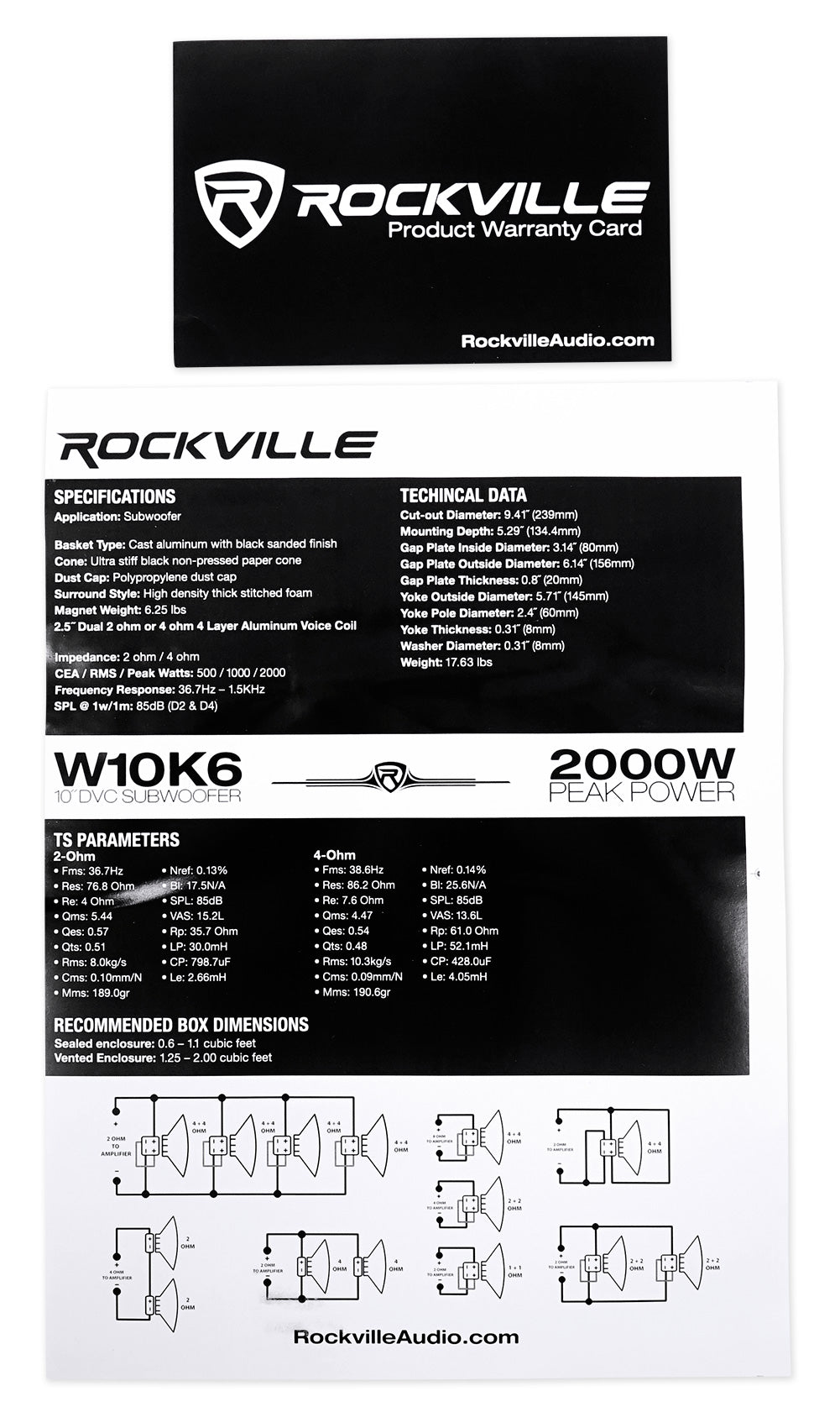 Rockville W10K6D4 V2 10 inch 2000w Car Audio Subwoofer Dual 4-Ohm Sub CEA Compliant