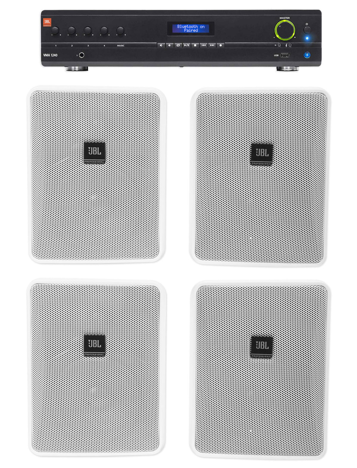 JBL VMA1240 Commercial/Restaurant 240W 70v Amplifier+(4) JBL 5.25" Wall Speakers