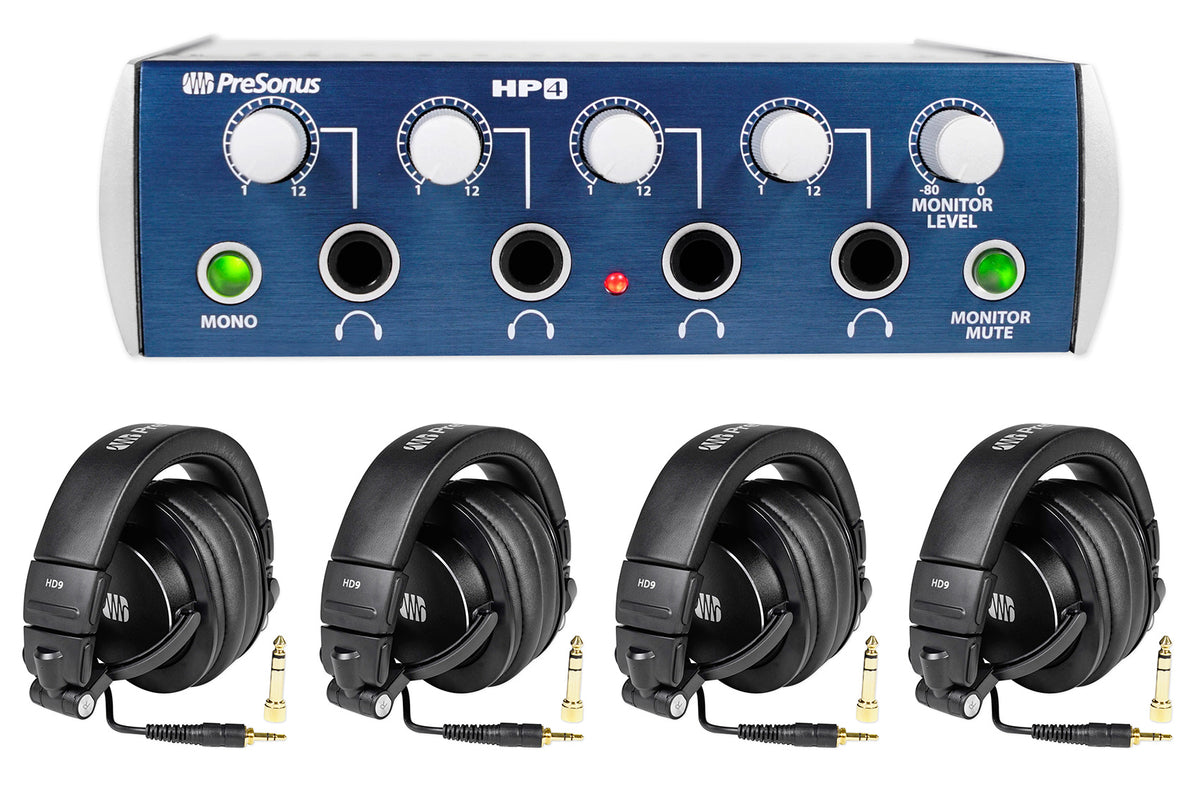PRESONUS HD9/HP4 PACK With HP4 Headphone Amplifier+ (4) HD9 Studio Headphones