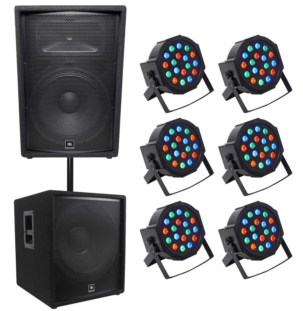 JBL JRX215 1000 Watt 15" 2-Way DJ P/A Speaker+18" 1400w Sub+(6) Par Wash Lights