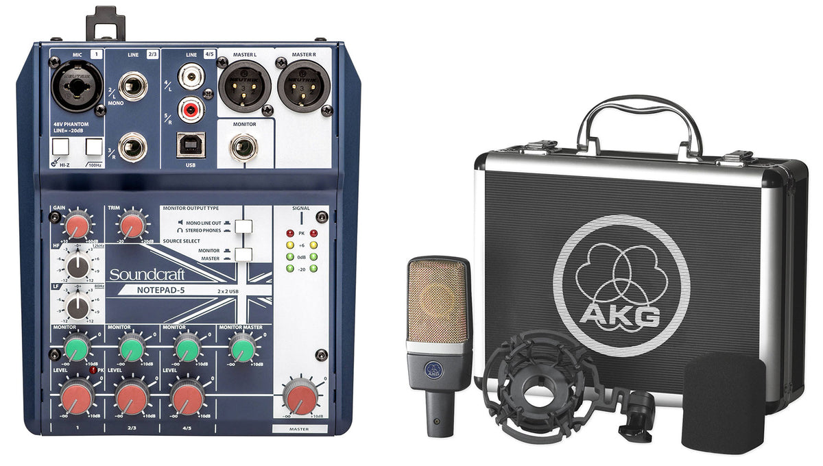 C214 Condenser Microphone with Notepad-5 USB Podcast Mixer