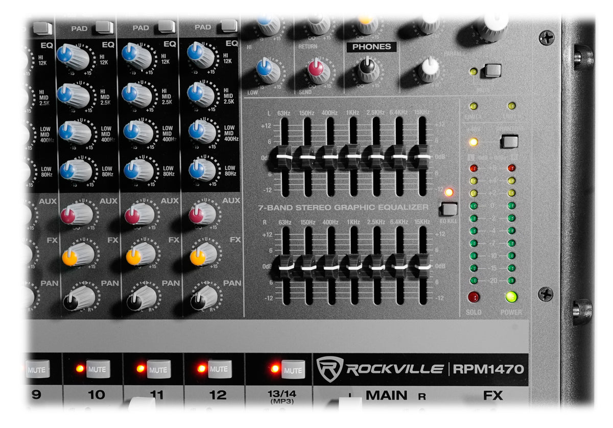 Rockville RPM1470 14 Channel 6000w Actived Mixer w/ USB/ Effects/14 XDR2 Mic Pres