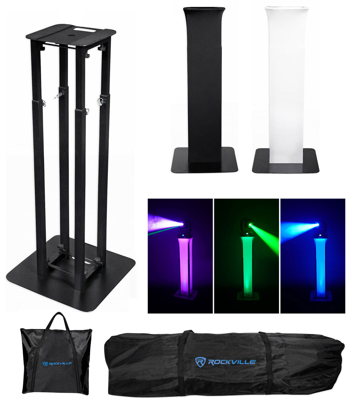 DJ Package with (2) JBL JRX212 2000w 12" Speakers+Mixer+Totem Style Stands+Façade
