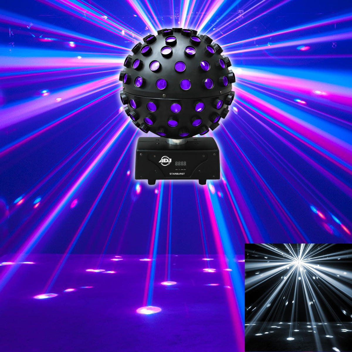 (2) Starburst LED Spheres + (2) RockPAR50 White Par Lights + DMX Cables