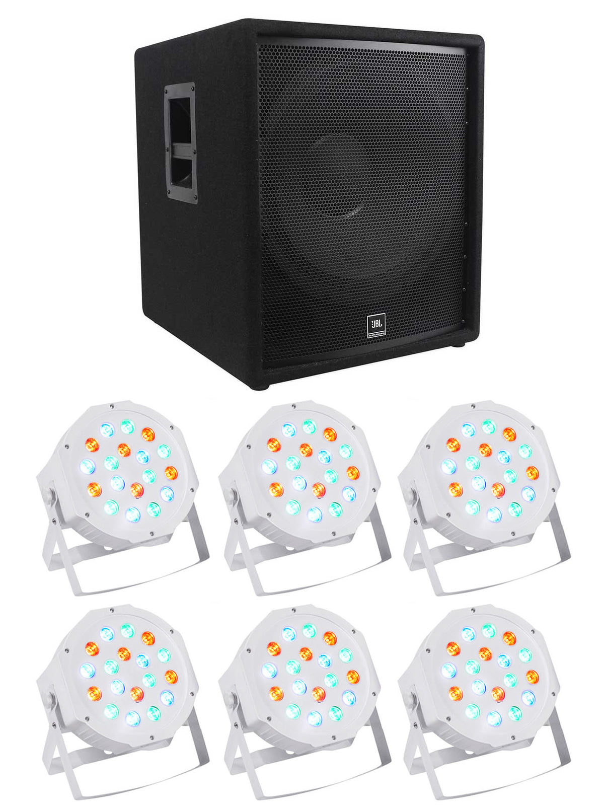 JBL Pro JRX218S 1400 Watt 18" Passive Subwoofer DJ Sub+6) Par Can Wash Lights