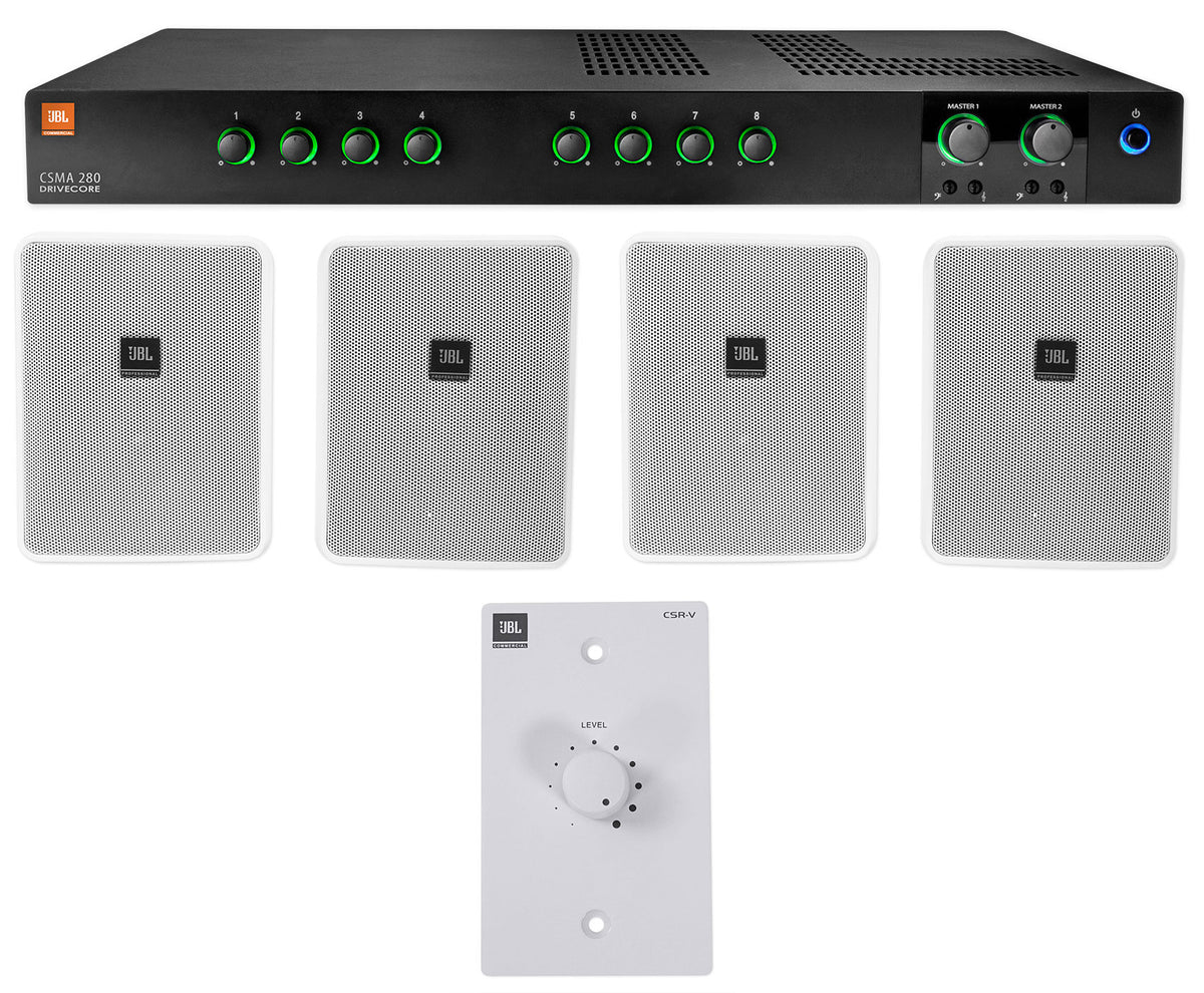 JBL CSMA280 Commercial Amplifier+(4) 6.5" White Wall Speakers+Wall Controller
