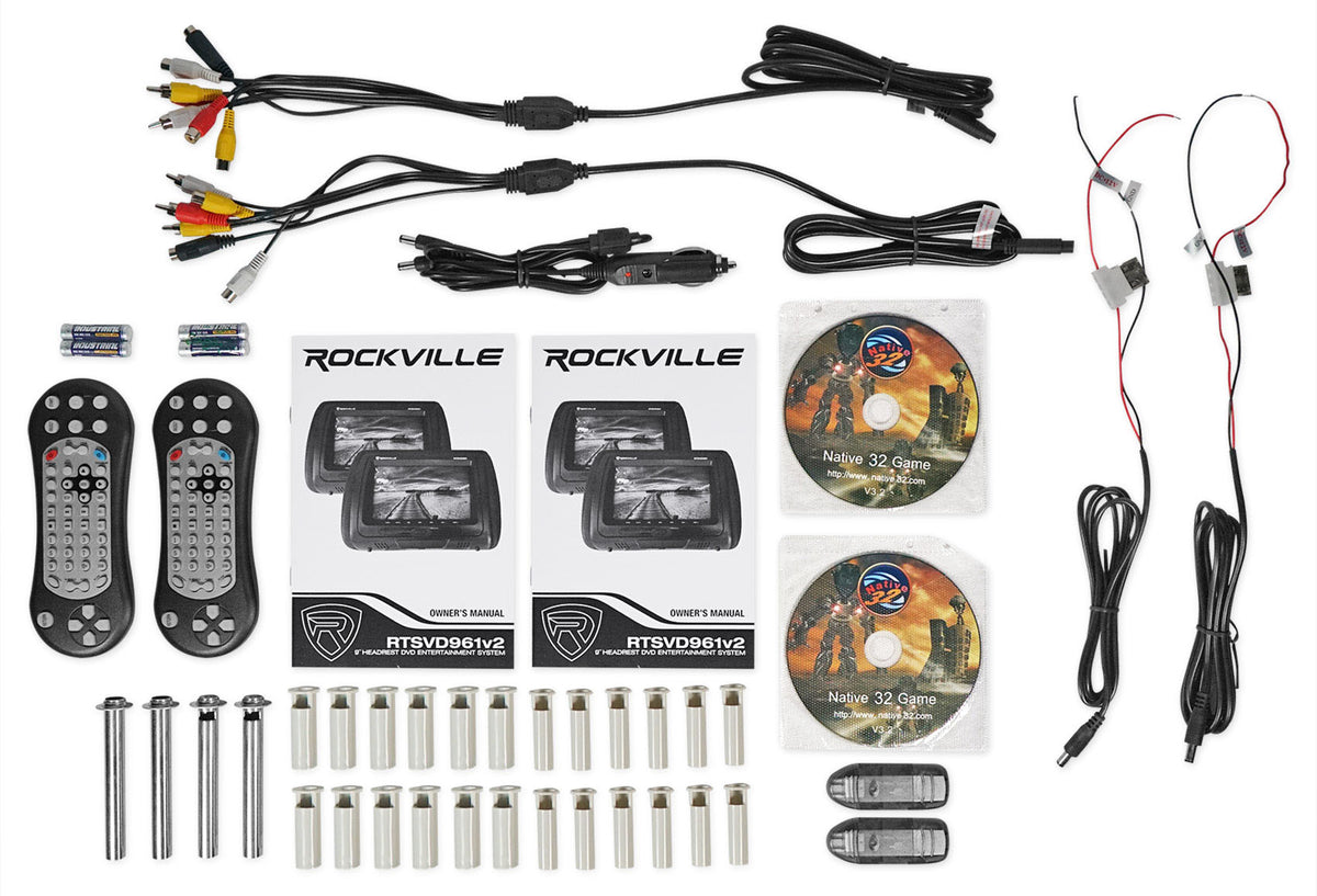 Rockville RTSVD961-GR 9” Grey Plug N Play Dual DVD/HDMI Car Headrest Monitors