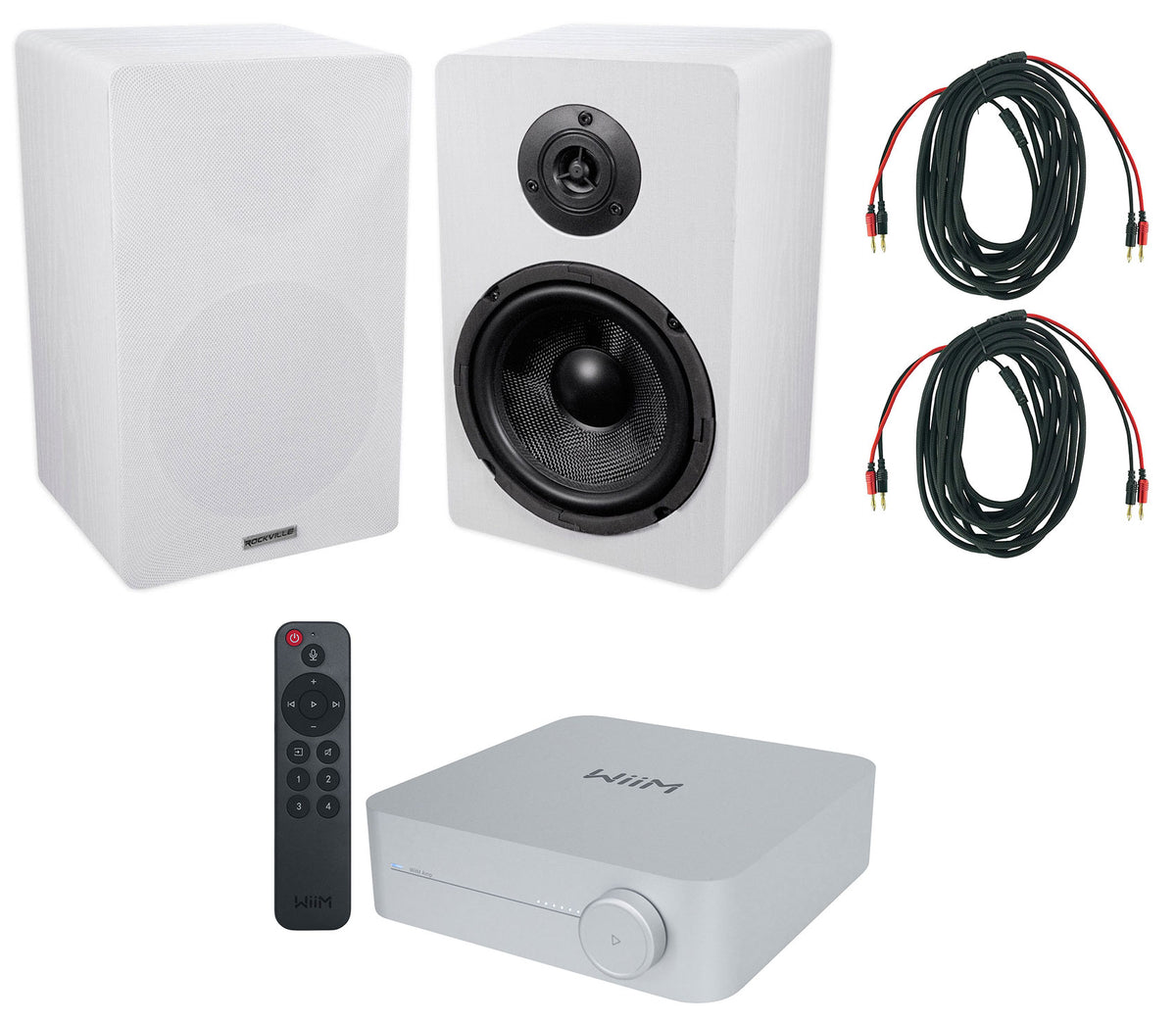 2) Rockville RockShelf 68W 360w 6.5" White Bookshelf Speakers+Bluetooth/Wifi Amp