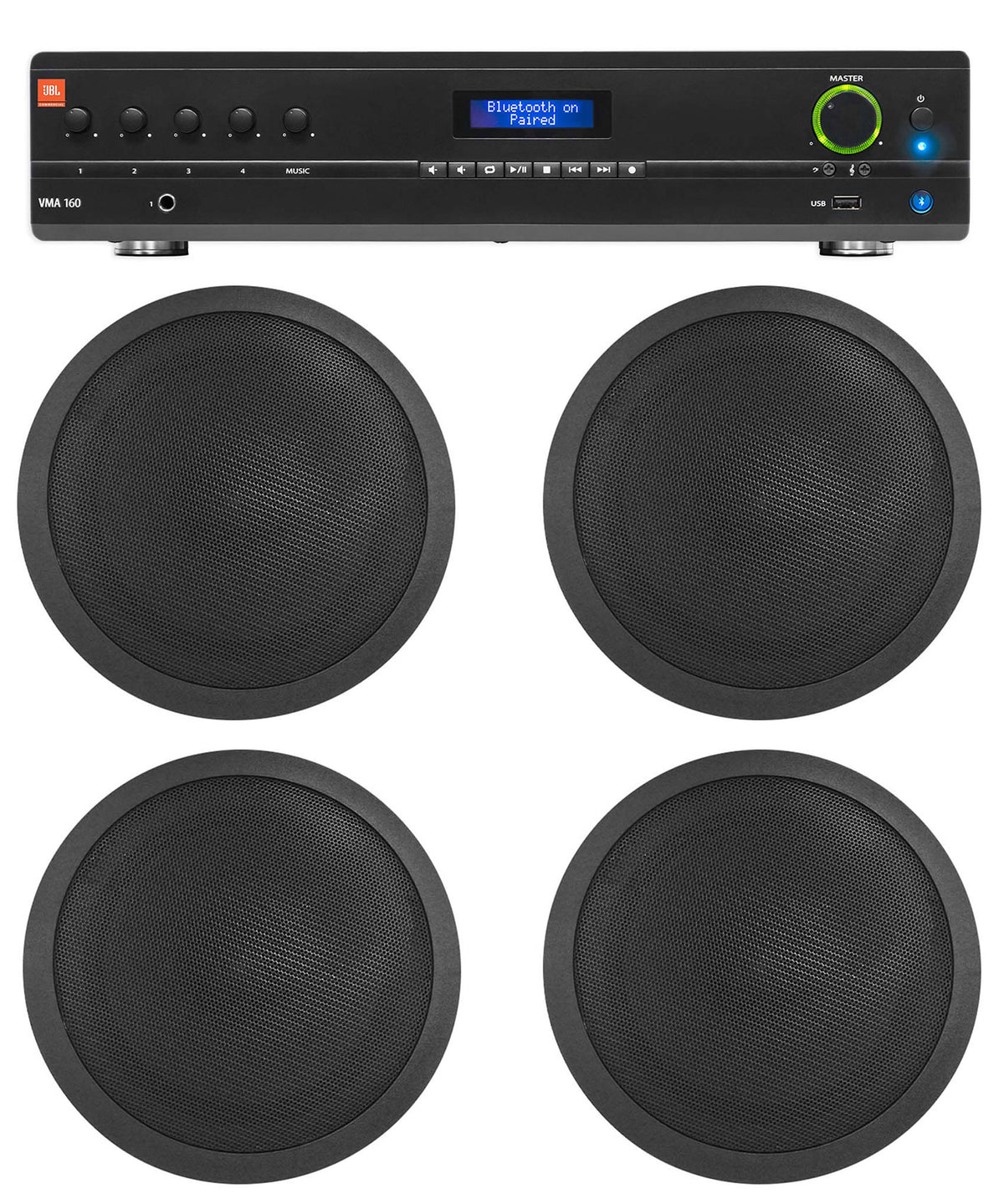 JBL Commercial 70v Amp+(4) Black 6" Ceiling Speakers For Restaurant/Bar/Cafe
