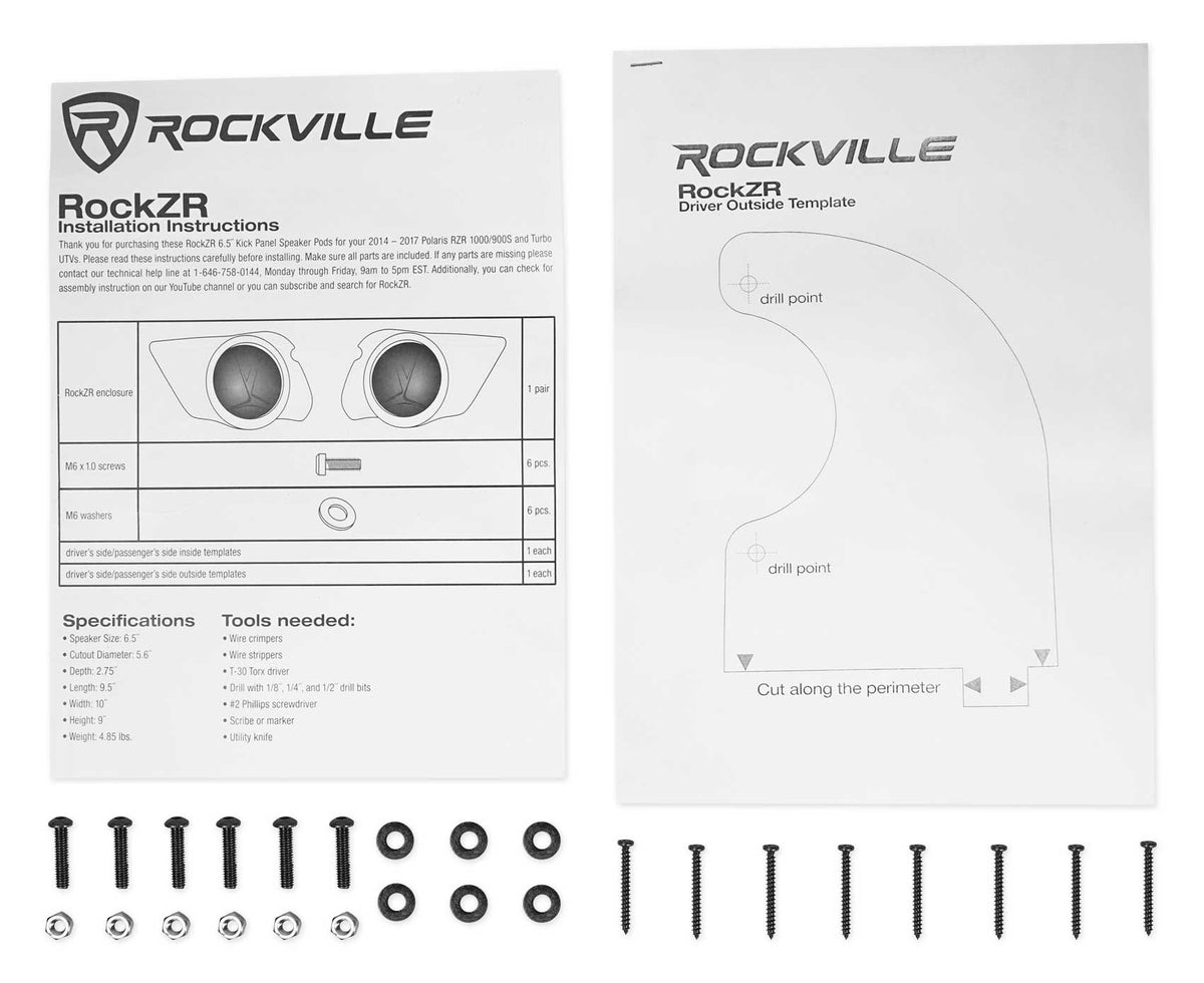 Rockville RockZR 6.5" Kick Panel Speaker Pods For 2014-17 Polaris RZR 1000/900S