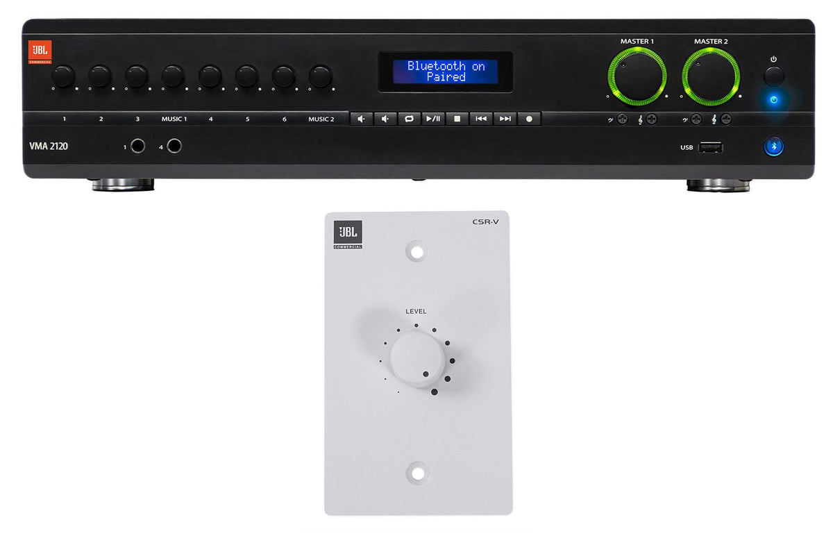JBL VMA2120 2-Channel/Restaurant 120W Bluetooth Amplifier+White Wall Controller