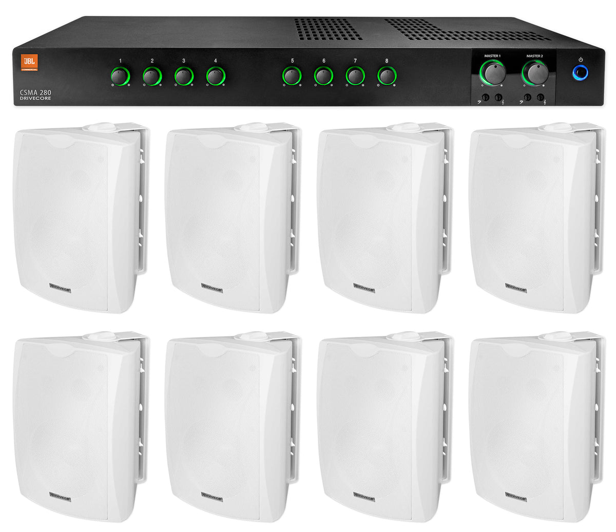 JBL CSMA280 Commercial/Restaurant 70v Amplifier+(8) White 5.25" Wall Speakers