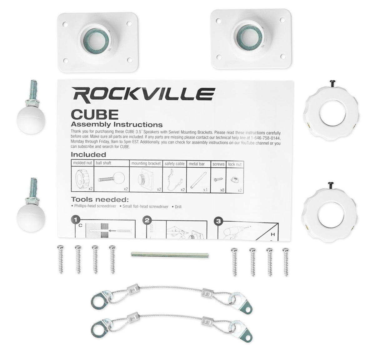 Cube by Rockville Pair of 3.5 inches White Commercial 70v Swivel Wall Mount Speakers