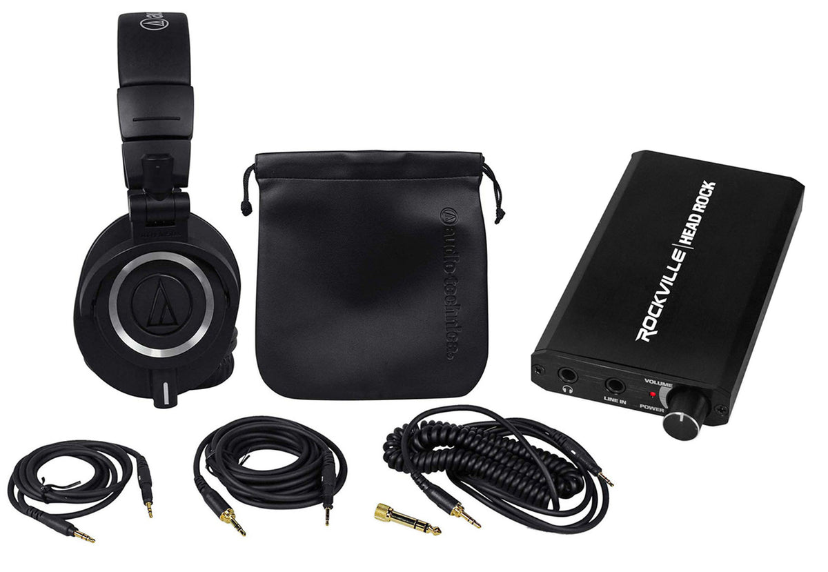 ATH-M50X Studio Headphones & HeadRock Headphone Amplifier Bundle