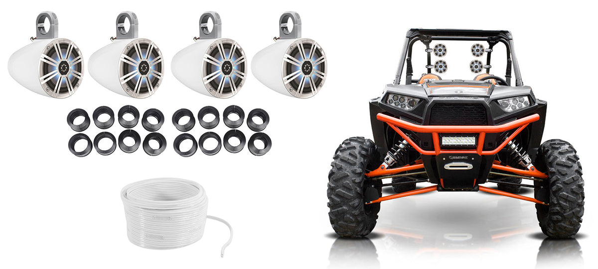 (4) 6.5" 780W Tower Speakers w/LED Lights for Polaris RZR/ATV/UTV/Cart