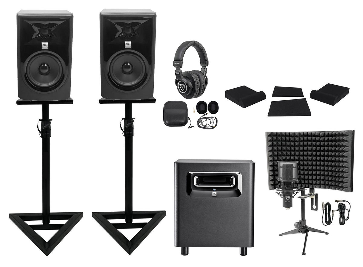 (2) 305P MkII Studio Bundle With Subwoofer, Headphones, Mic + Shield