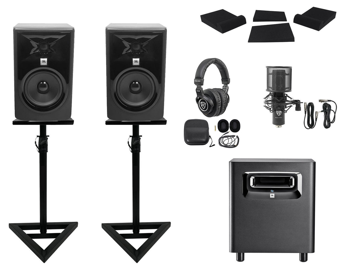 (2) 306P MkII Studio Bundle With Subwoofer, Headphones + Mic