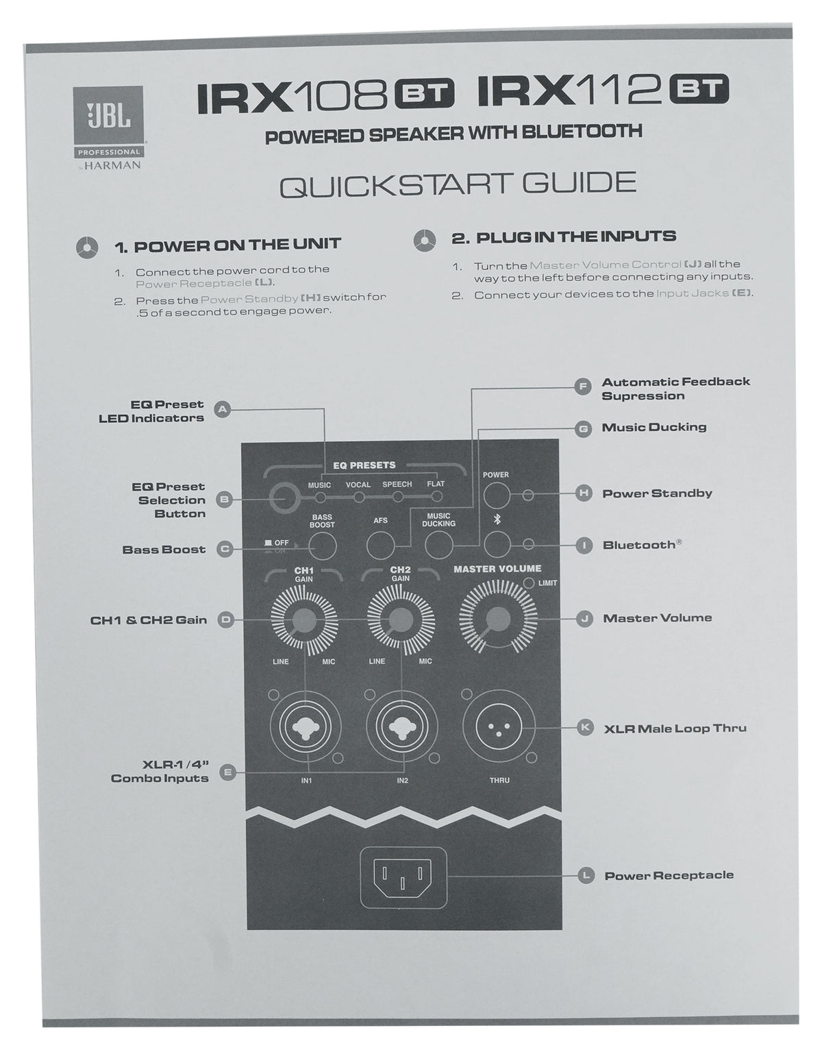 JBL IRX108BT 8" 1000 Watt Powered Active DJ Portable PA Speaker w/ Bluetooth