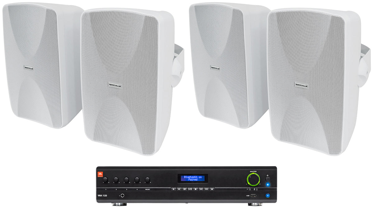 JBL VMA1120 Commercial/Restaurant Amplifier Mixer+(4) White 6.5" Wall Speakers