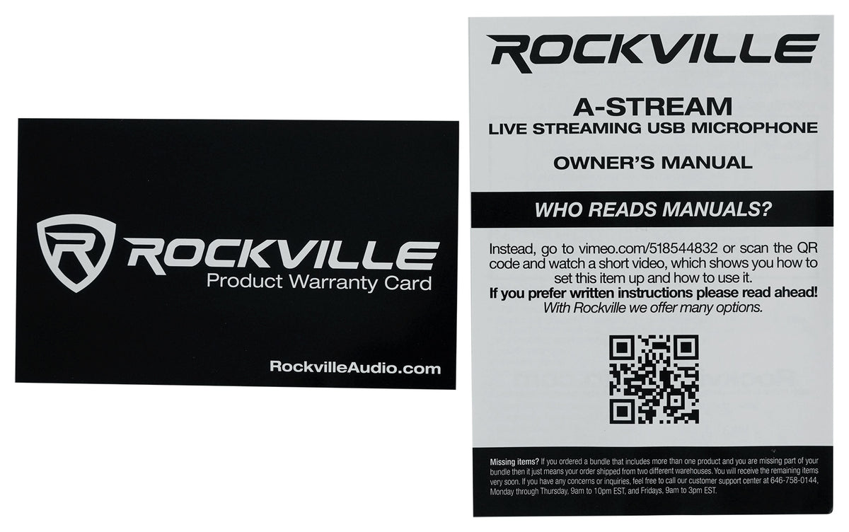 Rockville A-STREAM Live Streaming USB Microphone w Gain+Mute Control+Stand+Cable