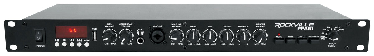Rockville PPA51 Preamp Pro 1U Pre-Amplifier w/Bluetooth/USB/Computer Interface