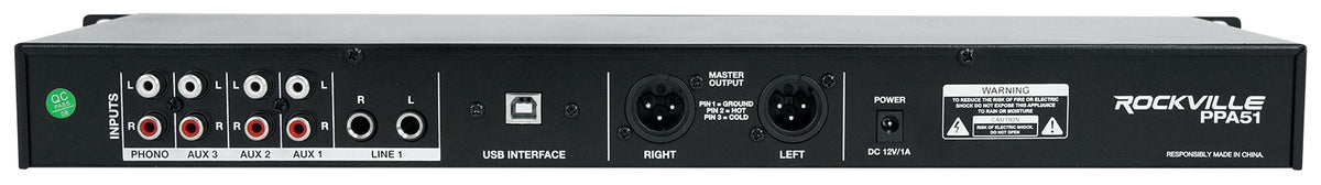Rockville PPA51 Preamp Pro 1U Pre-Amplifier w/Bluetooth/USB/Computer Interface