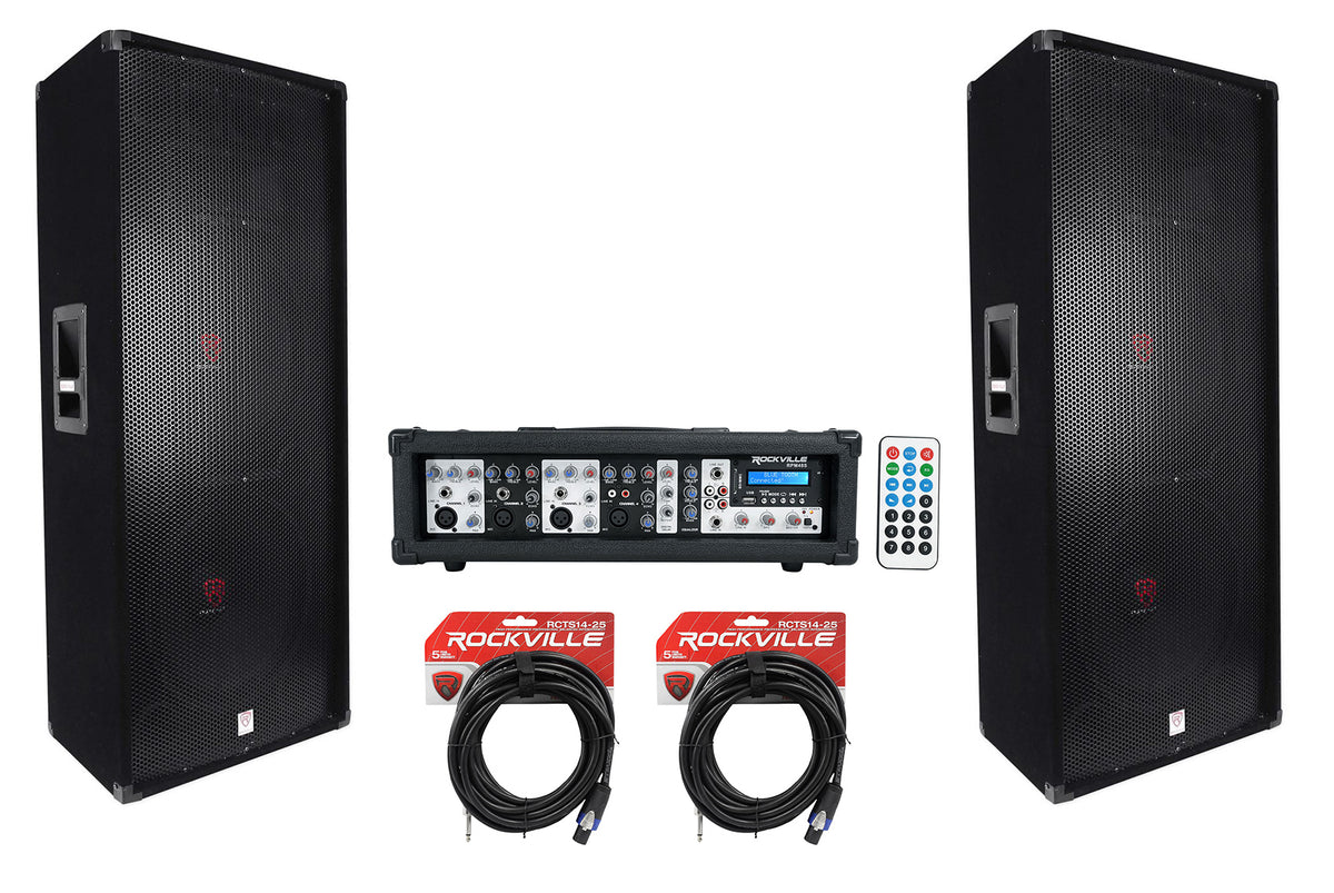 (2) RSG15.24 Dual 15" 3000W DJ/Pro Speakers + Powered Mixer