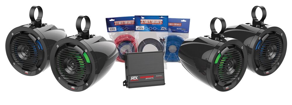 MTX UNI-2-ADDON UTV Audio Kit w/ Amplifier+(4) 6.5" Roll Cage Speakers