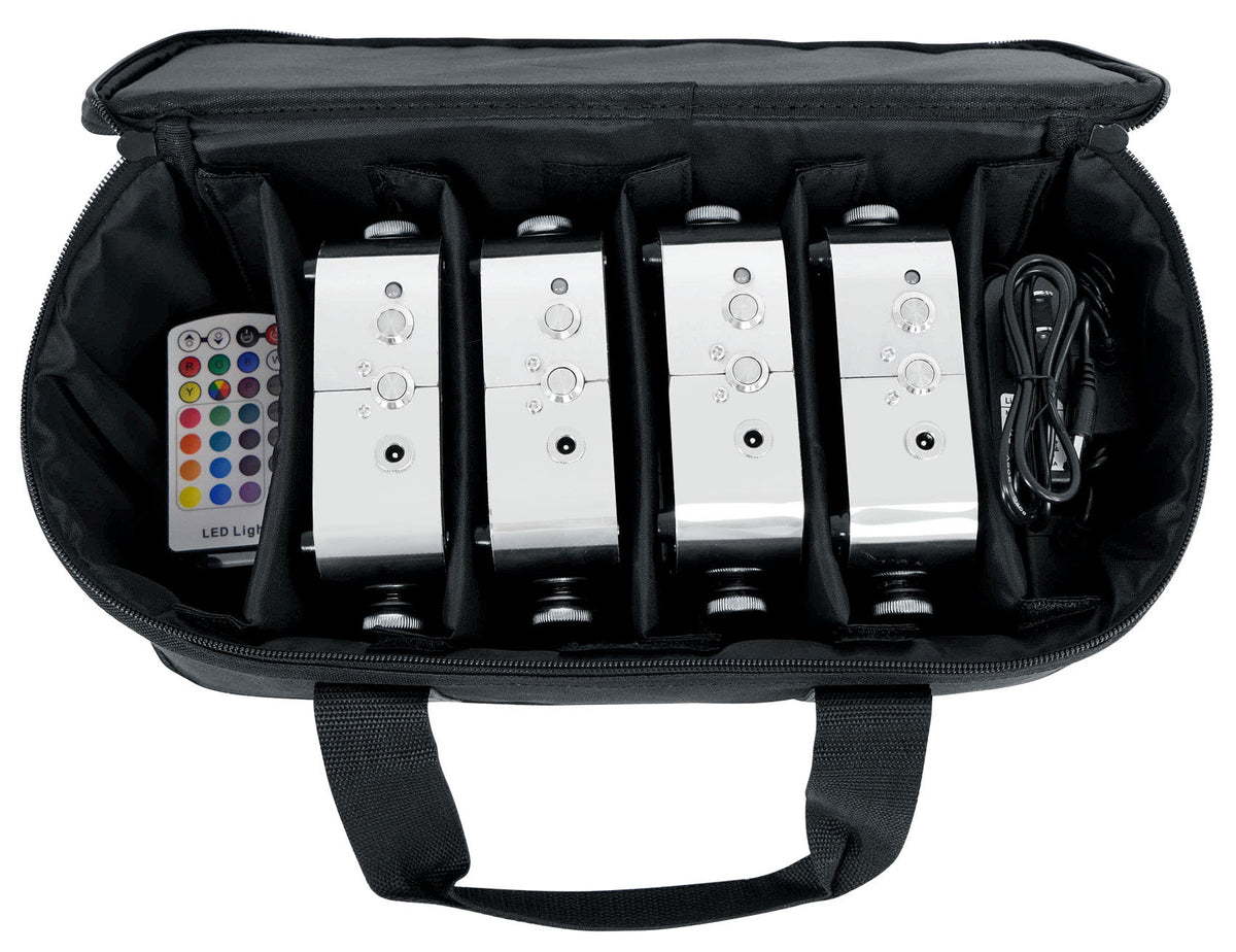 Rockville 4 PACK MINI RF1 RGBWA+UV DJ/Party Wash Lights+Bag+RF Long Range Remote