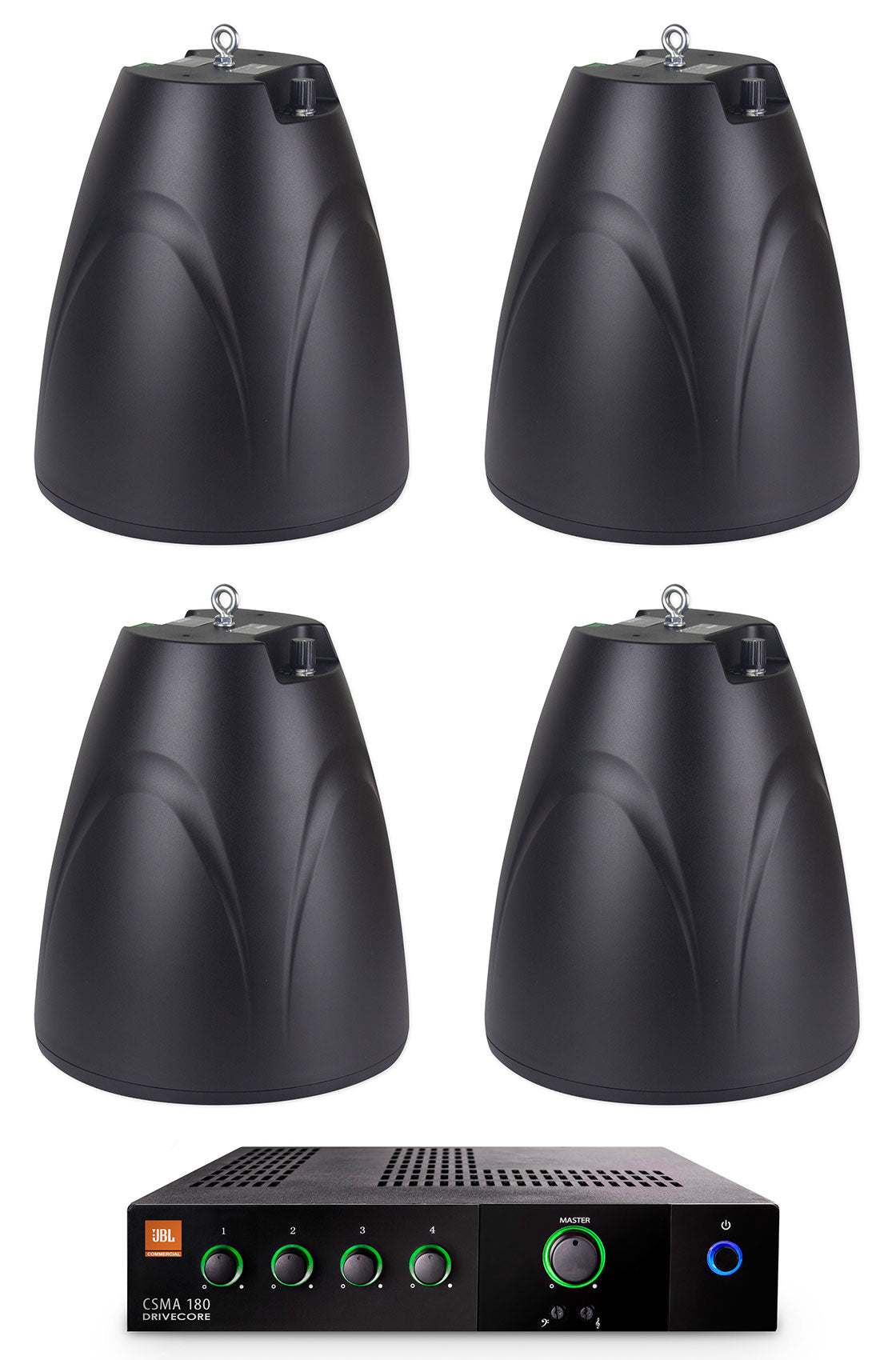 JBL CSMA 180 Commercial 70v Amplifier+(4) Black 6.5" Hanging Pendant Speakers