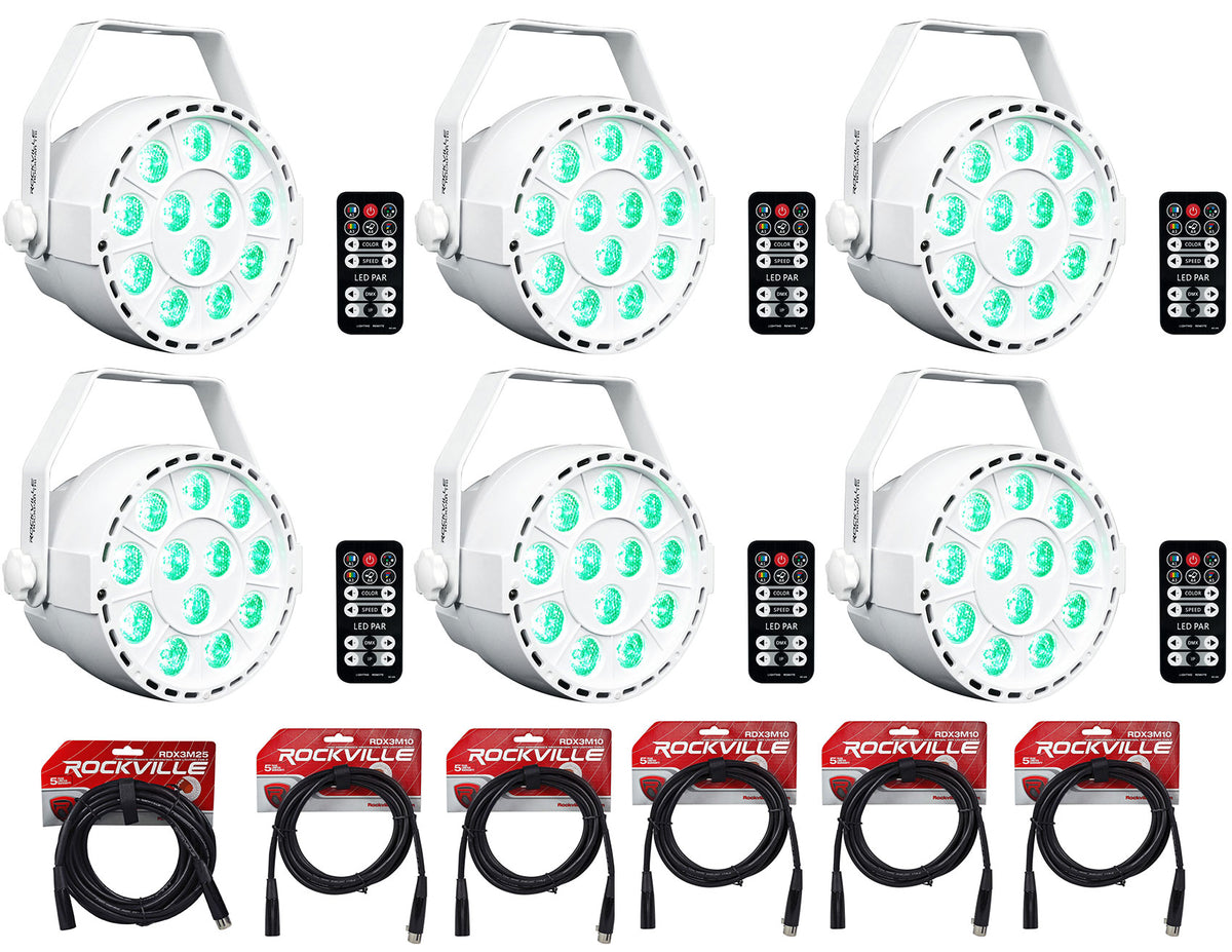 (6) RockPAR TRI White Par Lights + Remotes + (1) RDX3M25 + (5) RDX3M10 Cables
