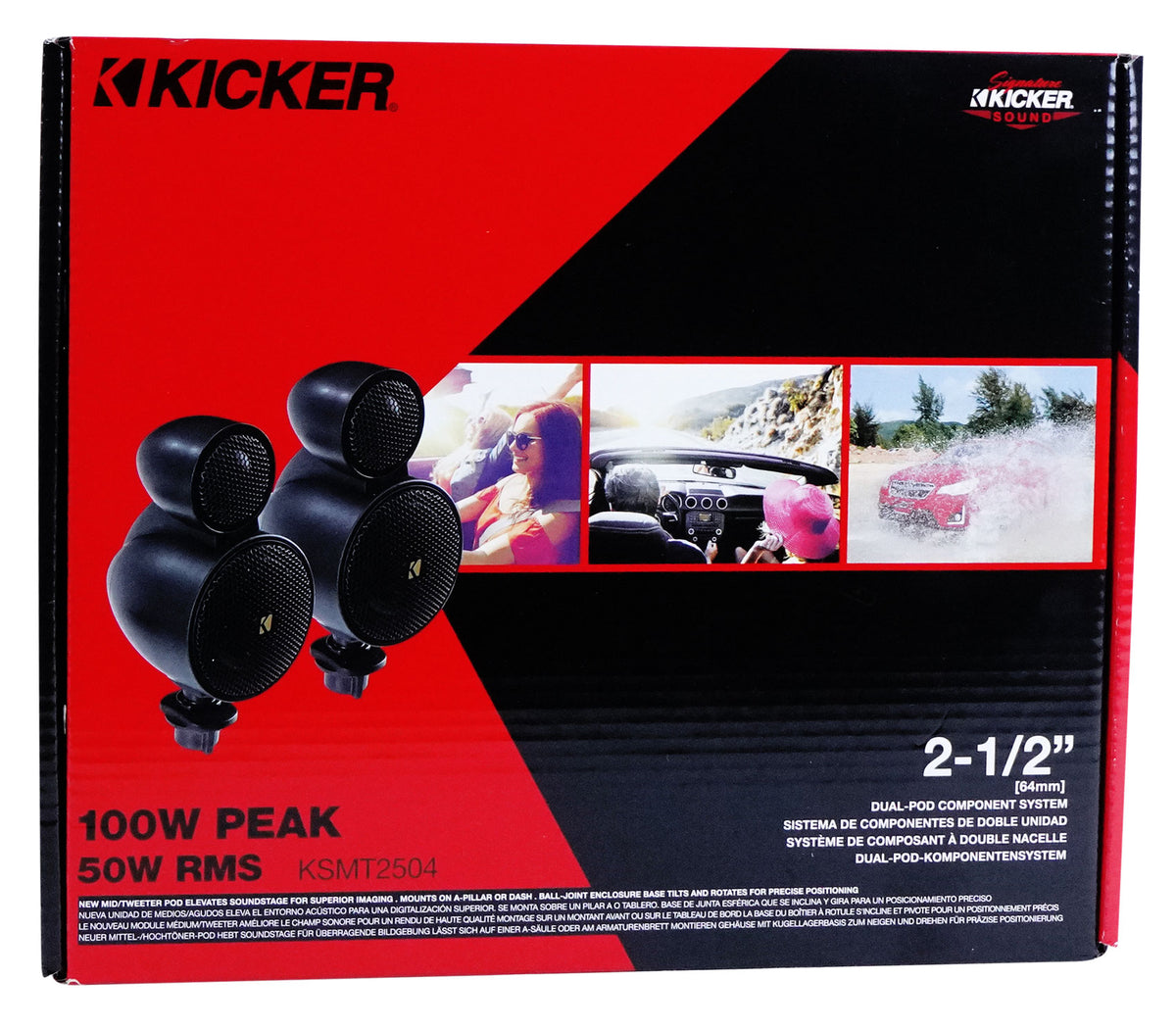 Kicker 47KSMT2504 50 Watt 2.5" Dual Pod Car Audio Dashboard Component Speakers