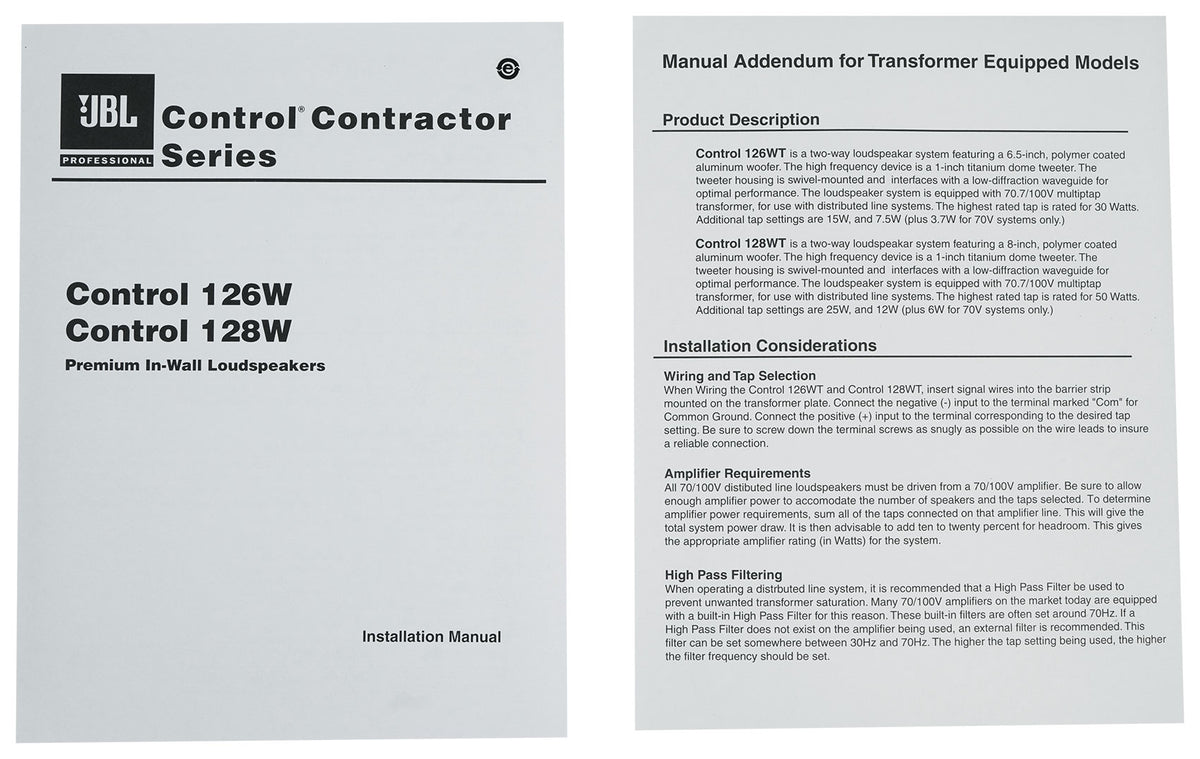 (2) JBL Control 126 WT 6.5" 30W Commercial 70V In-Wall Speakers+Amplifier