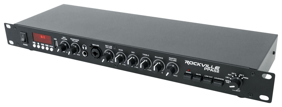 Rockville PPA52 Preamp Pro 1U Pre-Amplifier w/Bluetooth/USB/Computer Interface