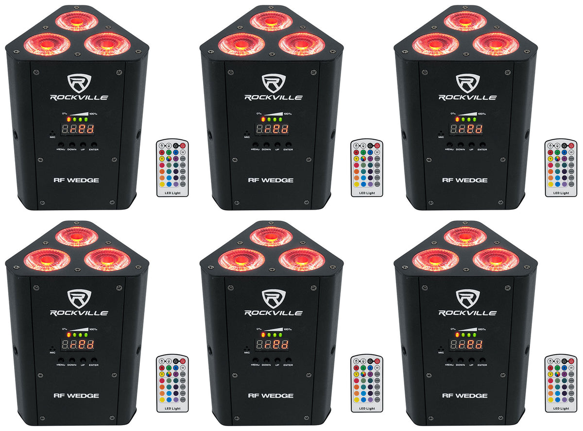 (6) RF WEDGE BLACK RGBWA+UV Battery Wireless DMX Up Lights + RF Remotes