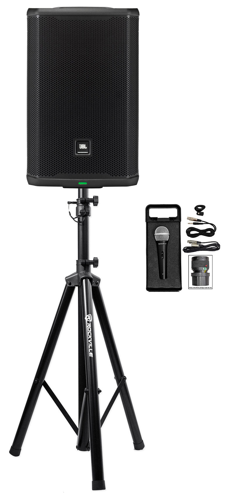 JBL PRX908 8" 1000w RMS Powered 2-Way DJ PA Speaker w/ DSP+Stand+Microphone